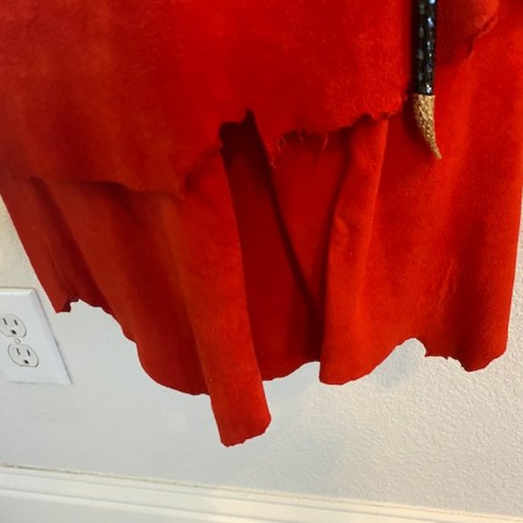 Designer Sample 3pc RED Suede LEATHER Ragged Edge TOP SKIRT &BLACK Snake BELT ~M - Picture 4 of 14